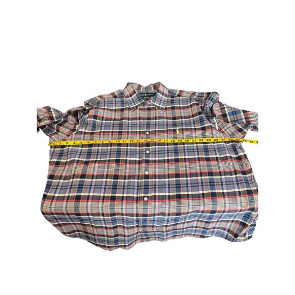 RALPH LAUREN MENS BUTTON DOWN DRESS SHIRT RED WHITE BLUE PLAID CLASSIC FIT XXL - Picture 7 of 12